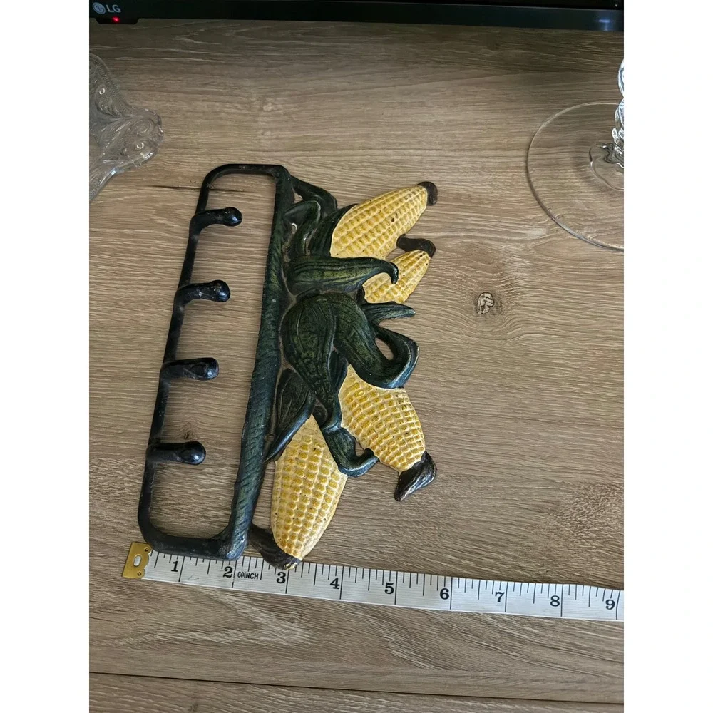 Vintage Cast Iron Corn on the Cob Wall Hook Rack 4 Hook Farmhouse Kitchen Decor